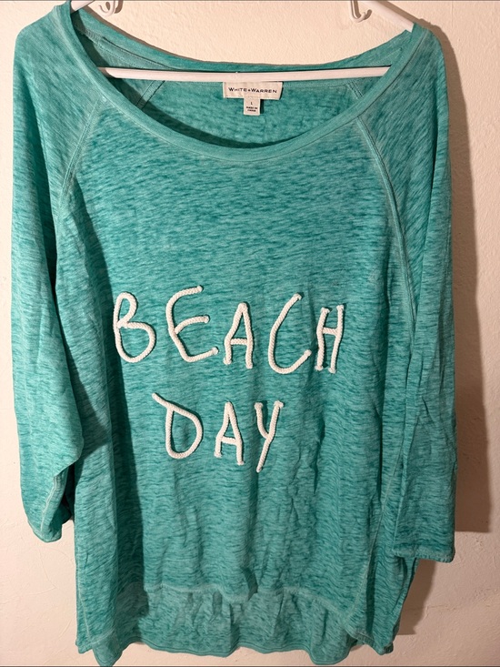 White + Warren Tops - White + Warren Teal 'Beach Day' Pullover Top